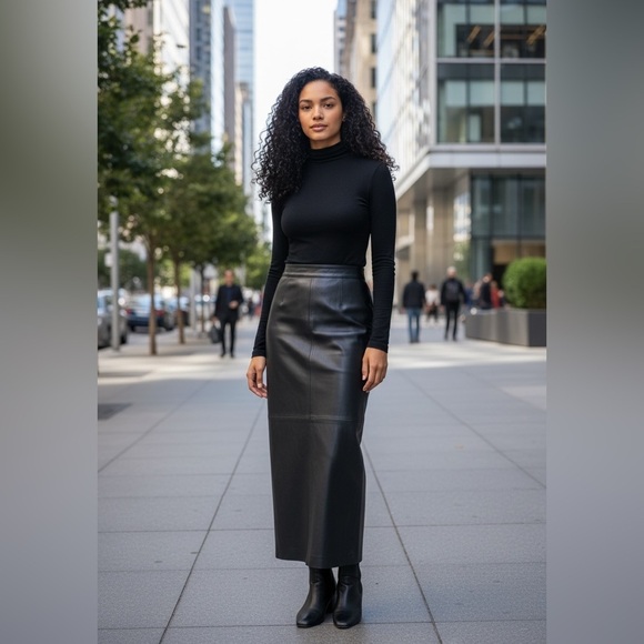 Danier Dresses & Skirts - Danier Black Italian Leather Maxi  Skirt, Fully Lined, Kick Slit